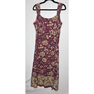 Bizzit Collection Sleeveless Dress Burgundy Floral Button Side Size Medium